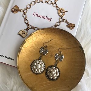 Vintage Earrings Dangle Gold Tone Faux Pearl Upcycled Mismatched Eclectic Unique